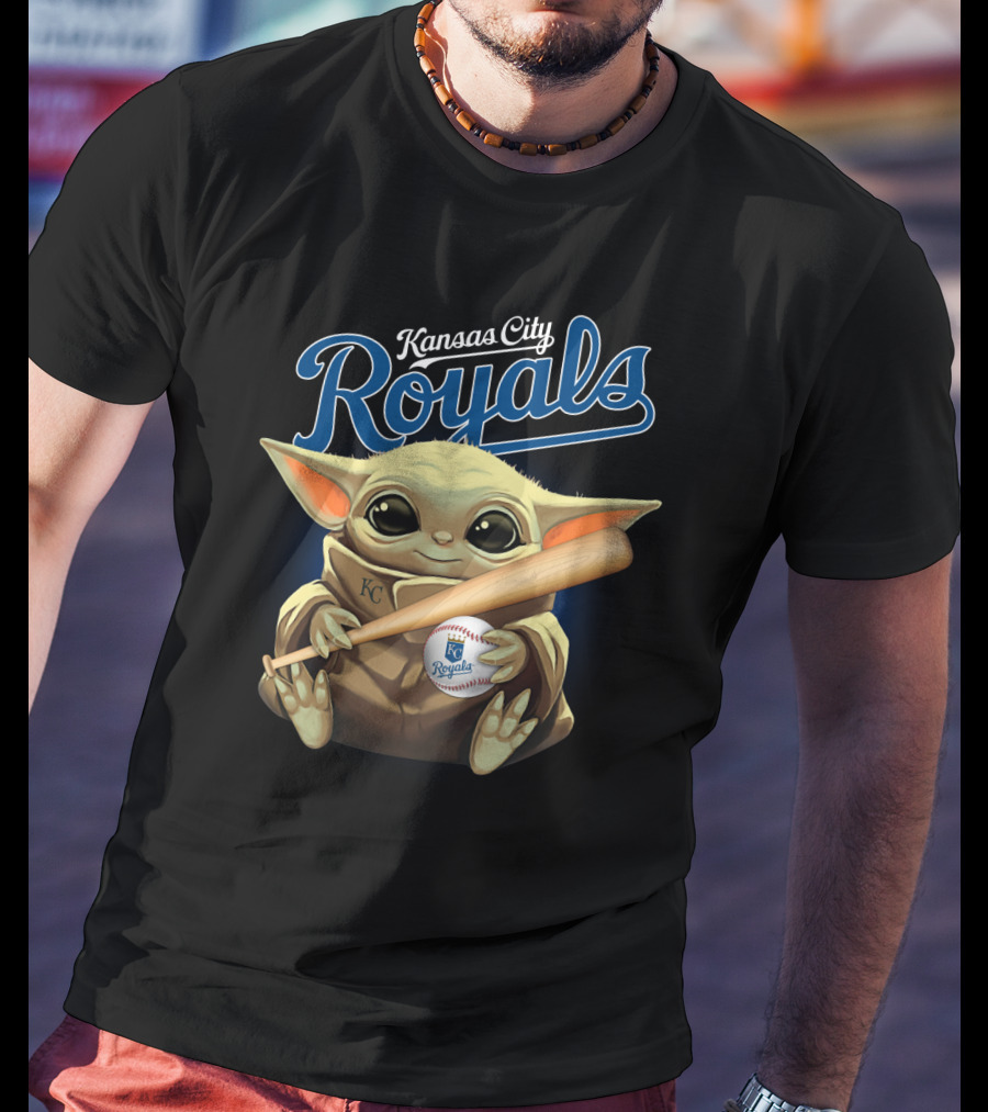 Kansas City Royals Baby Yoda Baseball Bat And Ball T-Shirt