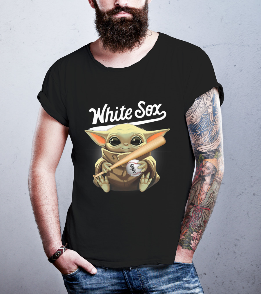 White Sox Baby Yoda Holding Baseball And Bat T-Shirt