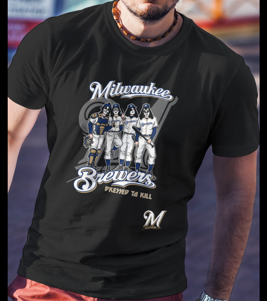 Milwaukee Brewers KISS Dressed To Kill Band Crossover T-Shirt