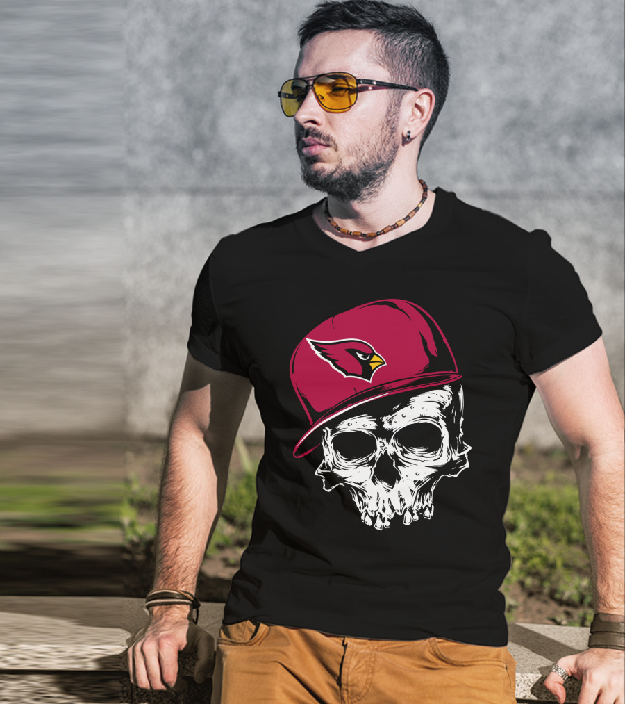 Arizona Cardinals Skull With Logo Cap T-Shirt