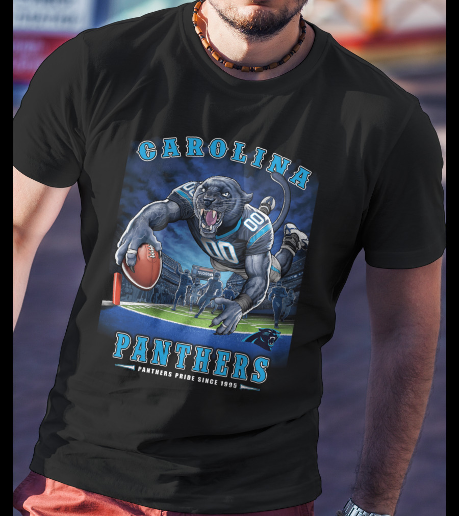 Carolina Panthers Pride Since 1995 - End Zone Football Tiger Roaring With Ball T-Shirt