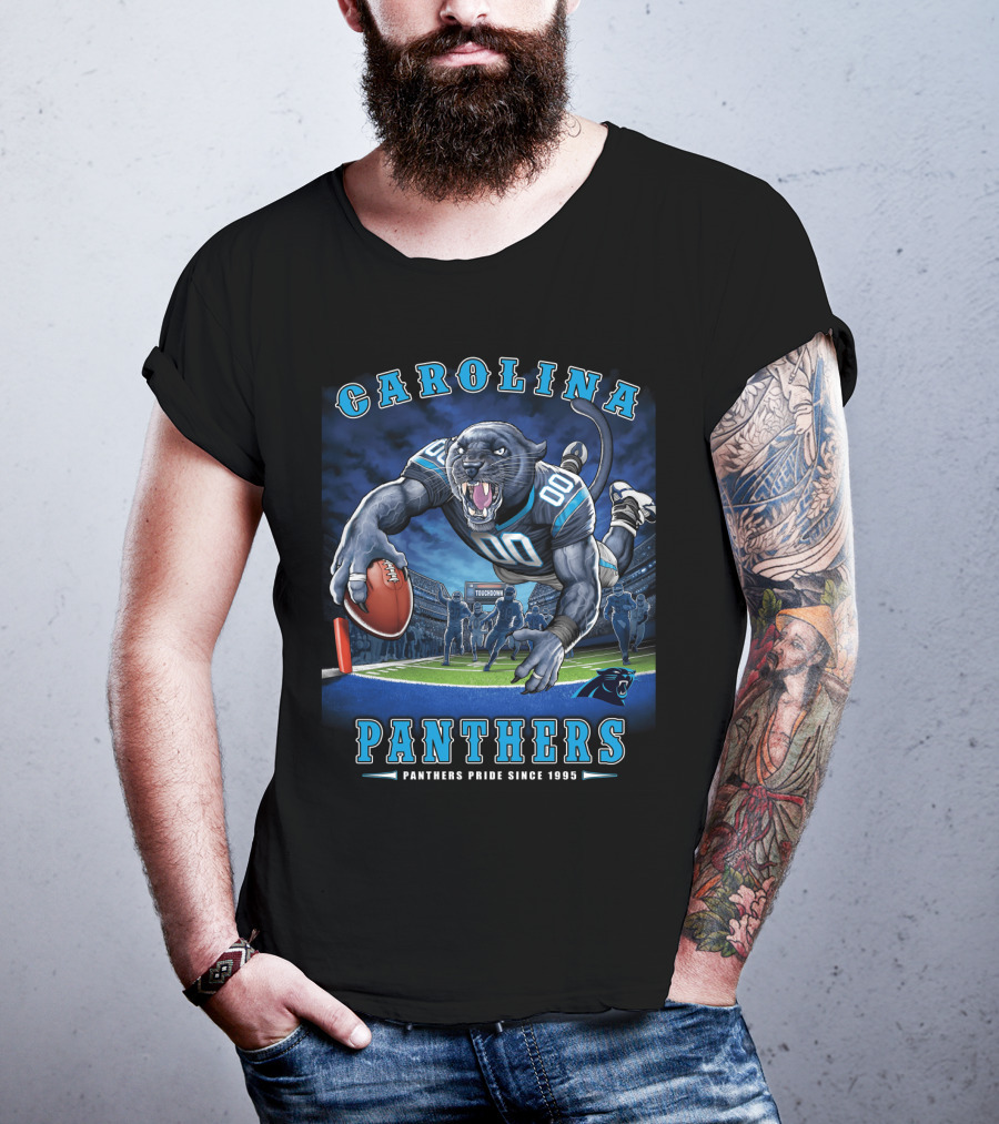 Carolina Panthers Pride Since 1995 - End Zone Football Tiger Roaring With Ball T-Shirt