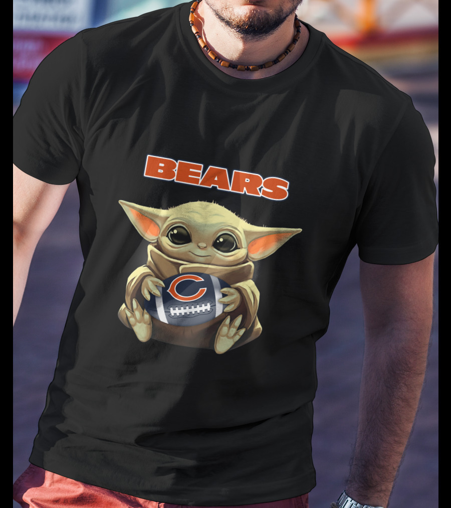 Bears Baby Yoda Holding Chicago Bears Football T-Shirt