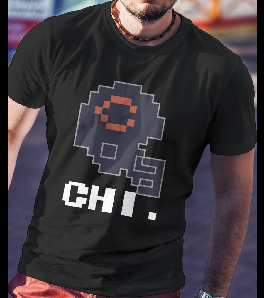 Chicago Bears Tecmo Bowl Retro Helmet Chi Pixel Art T-Shirt
