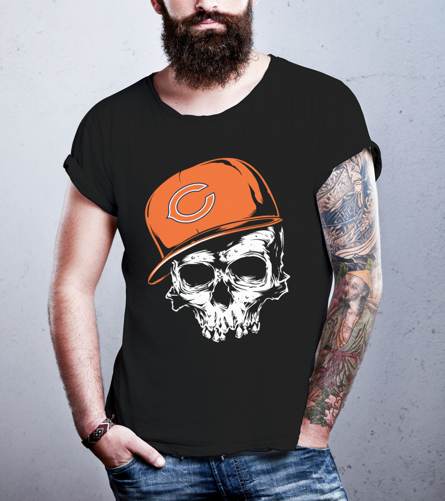 Chicago Bears Skull With Orange Cap T-Shirt