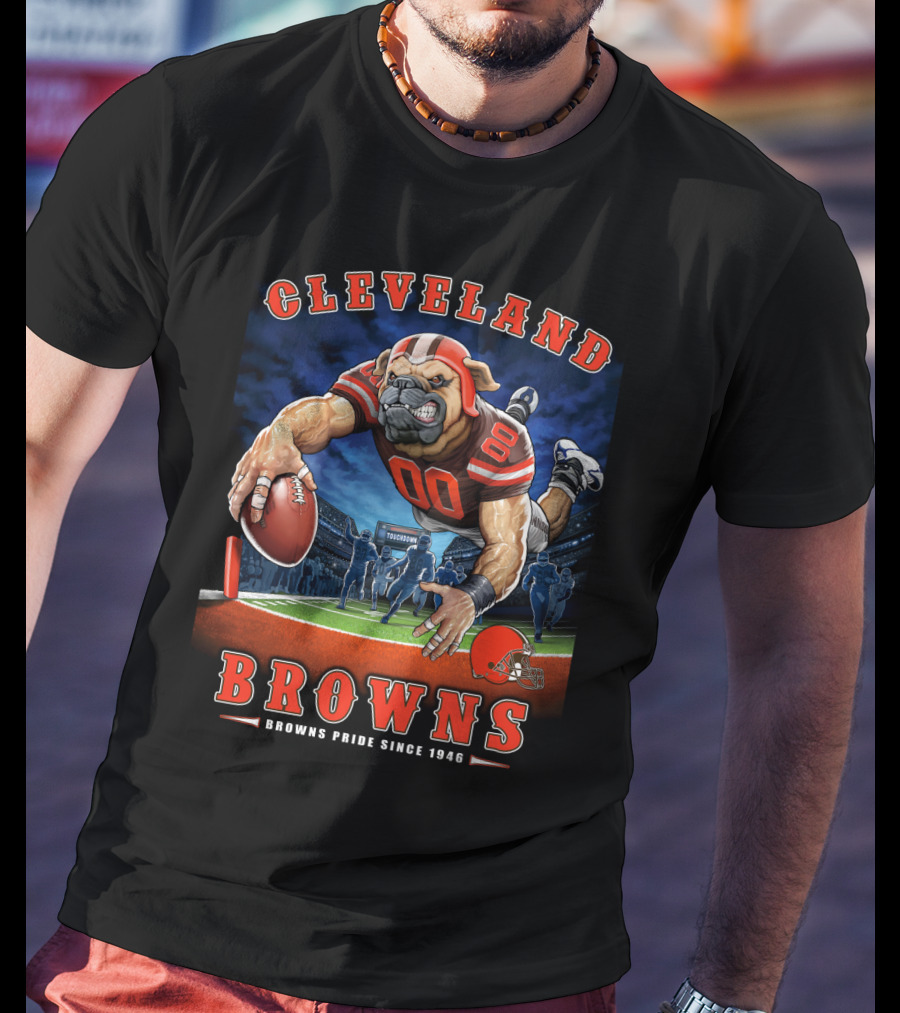 Cleveland Browns Pride Since 1946 End Zone Football Bulldog T-Shirt