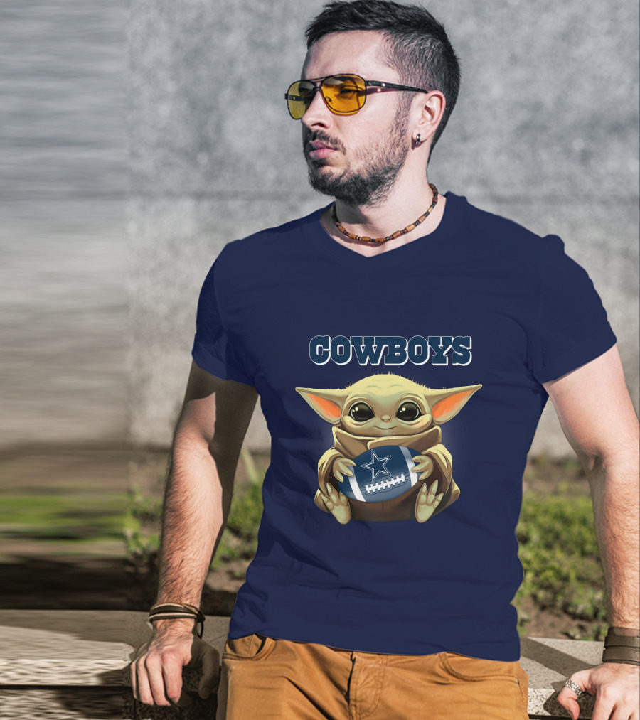 Cowboys Baby Yoda Holding Dallas Cowboys Football T-Shirt