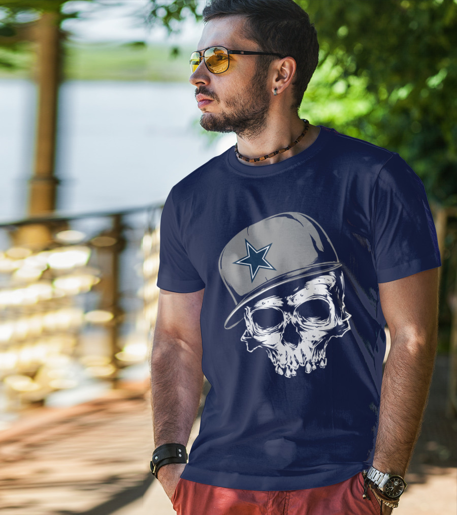 Dallas Cowboys Skull With Star Emblem Cap T-Shirt