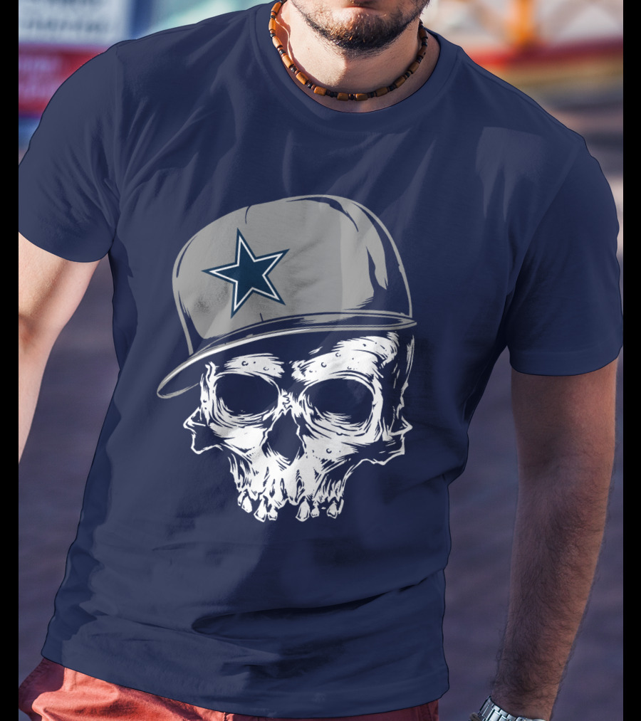 Dallas Cowboys Skull With Star Emblem Cap T-Shirt