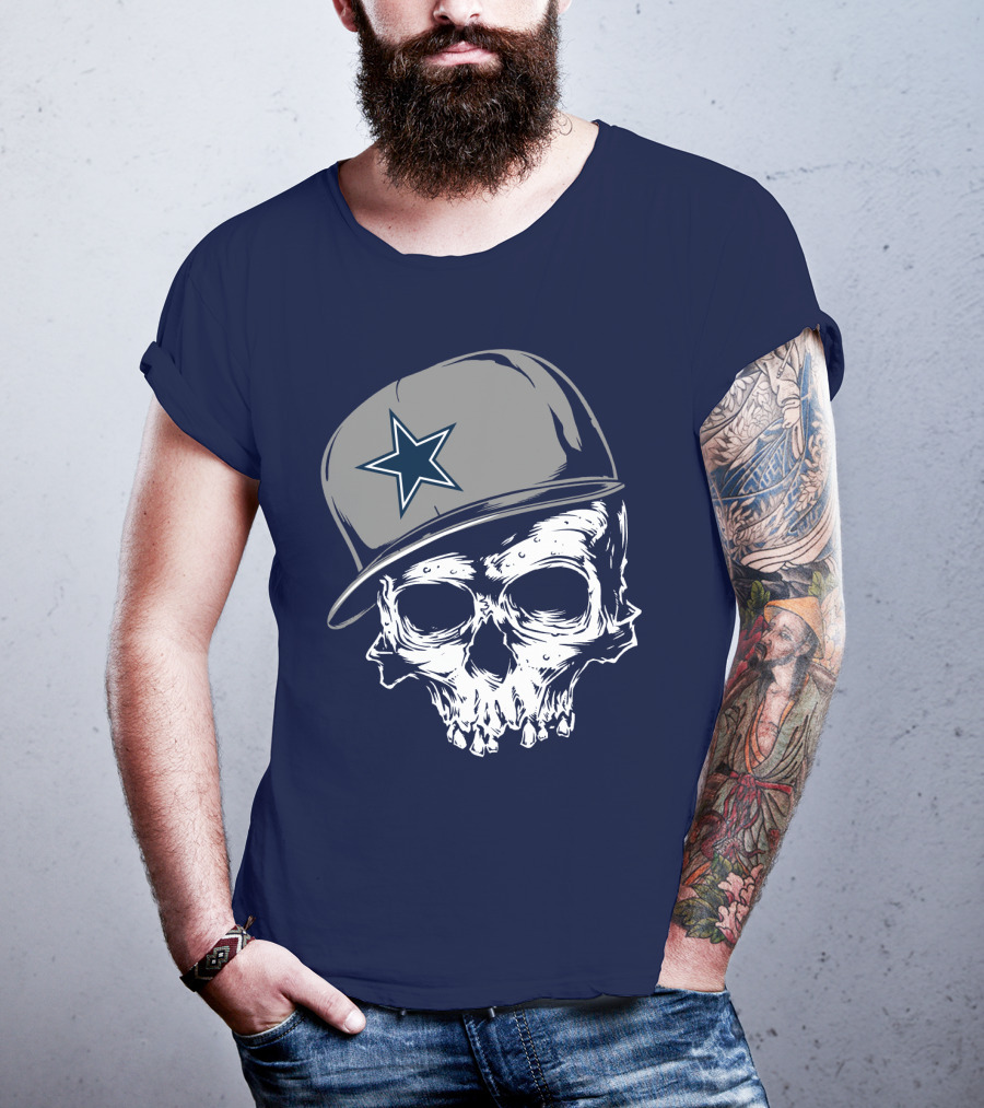 Dallas Cowboys Skull With Star Emblem Cap T-Shirt