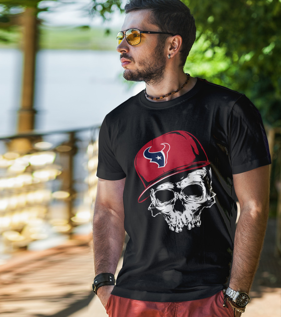 Houston Texans Skull With Red Cap T-Shirt