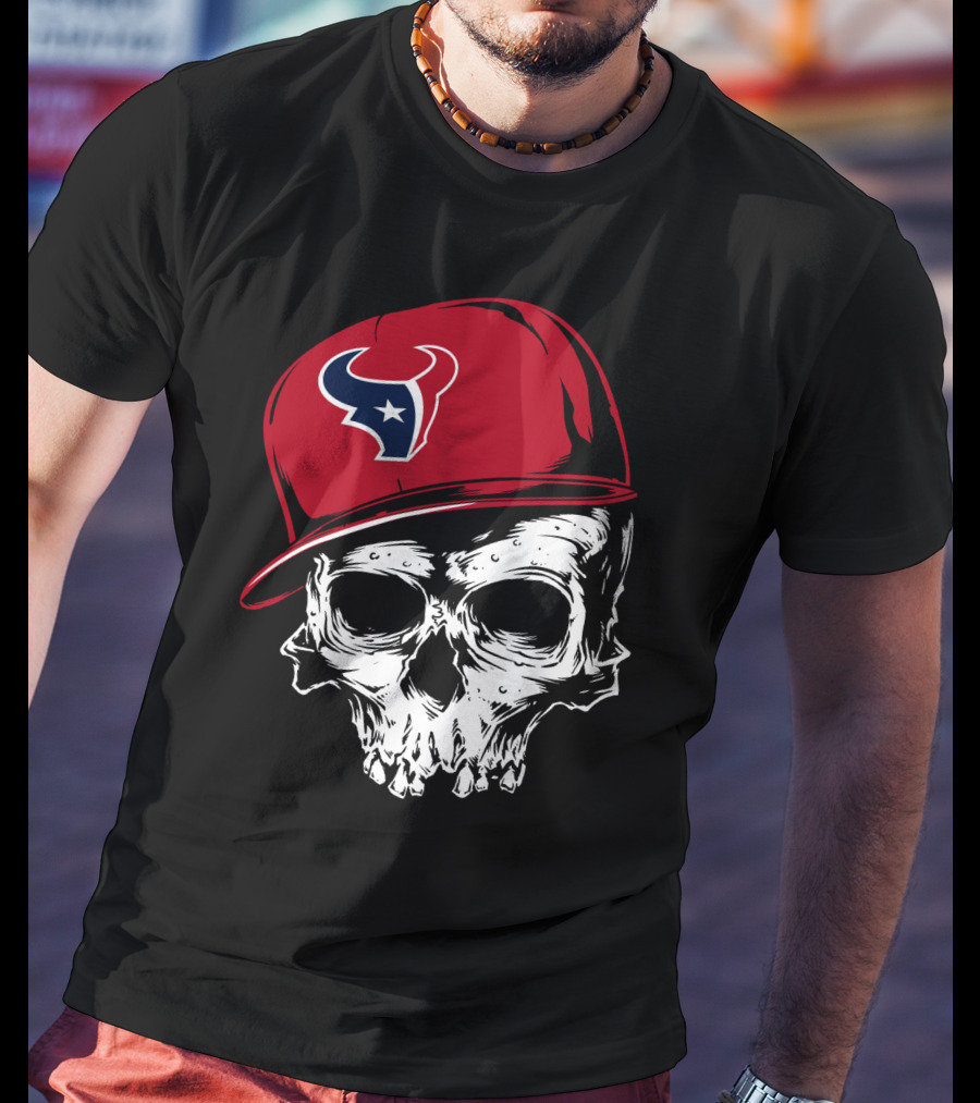 Houston Texans Skull With Red Cap T-Shirt
