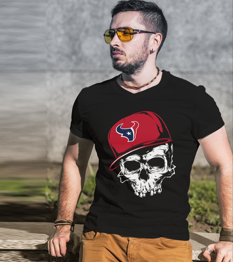 Houston Texans Skull With Red Cap T-Shirt