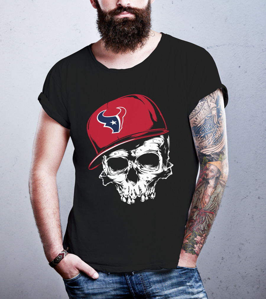 Houston Texans Skull With Red Cap T-Shirt