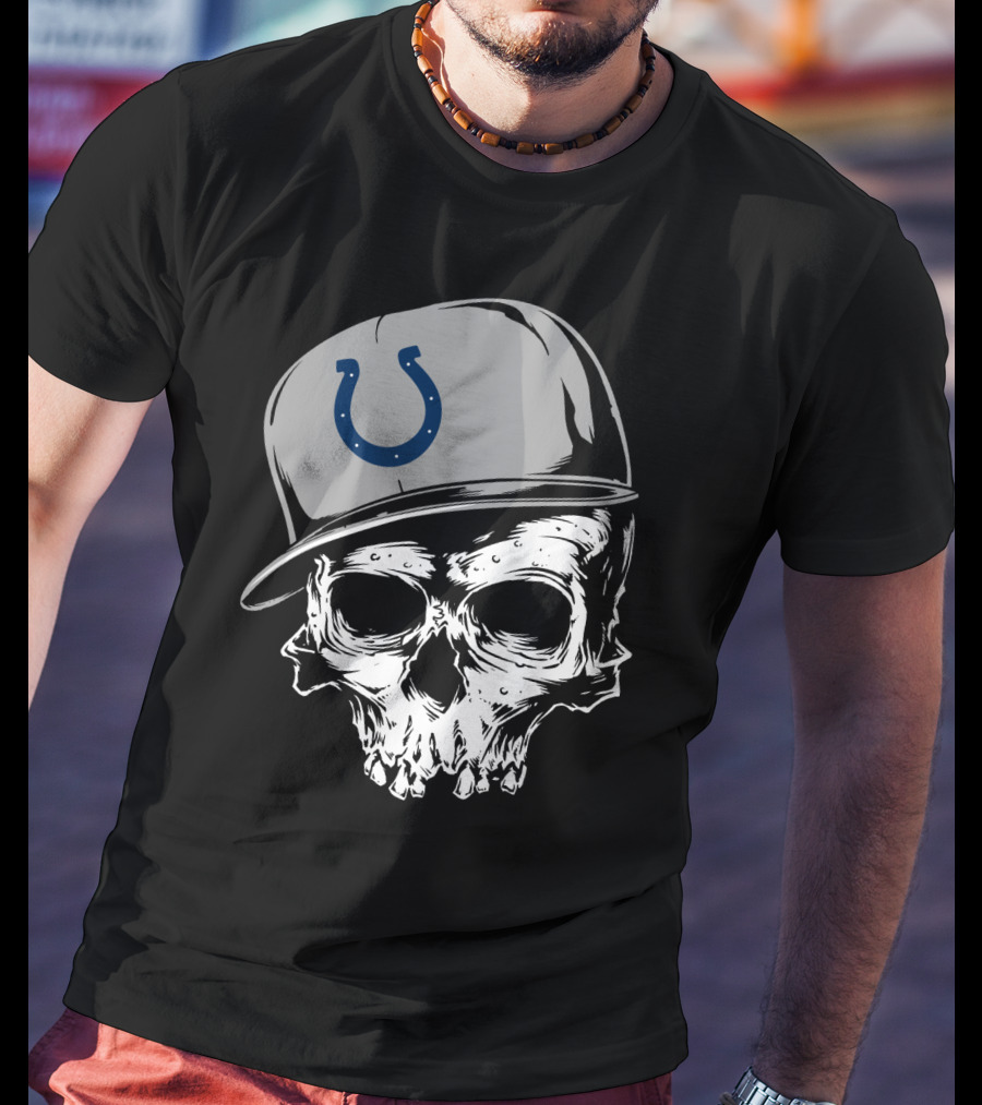 Indianapolis Colts Skull With Cap And Horseshoe T-Shirt