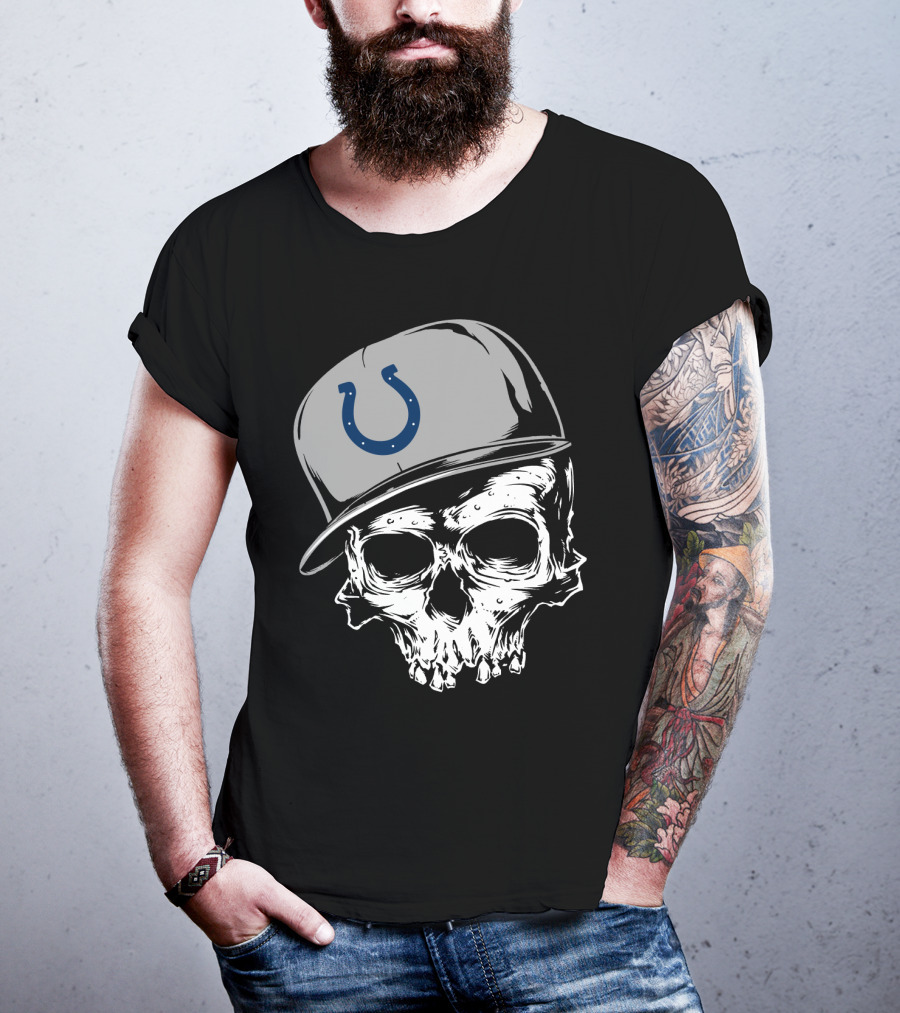 Indianapolis Colts Skull With Cap And Horseshoe T-Shirt