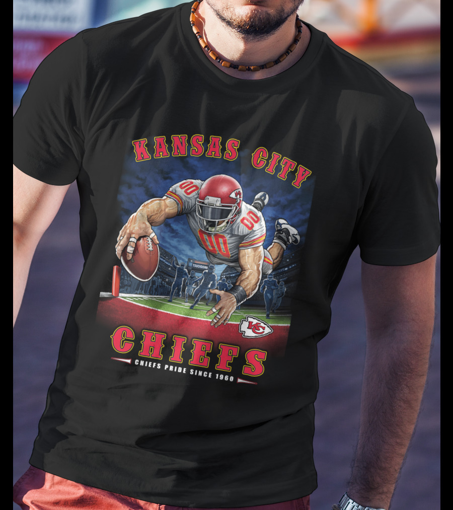 Kansas City Chiefs Pride Since 1960 End Zone Football Action T-Shirt