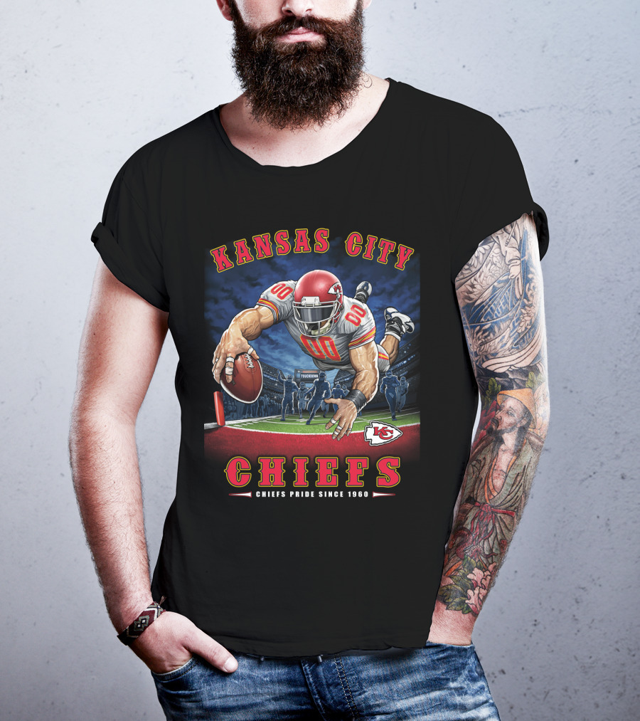 Kansas City Chiefs Pride Since 1960 End Zone Football Action T-Shirt