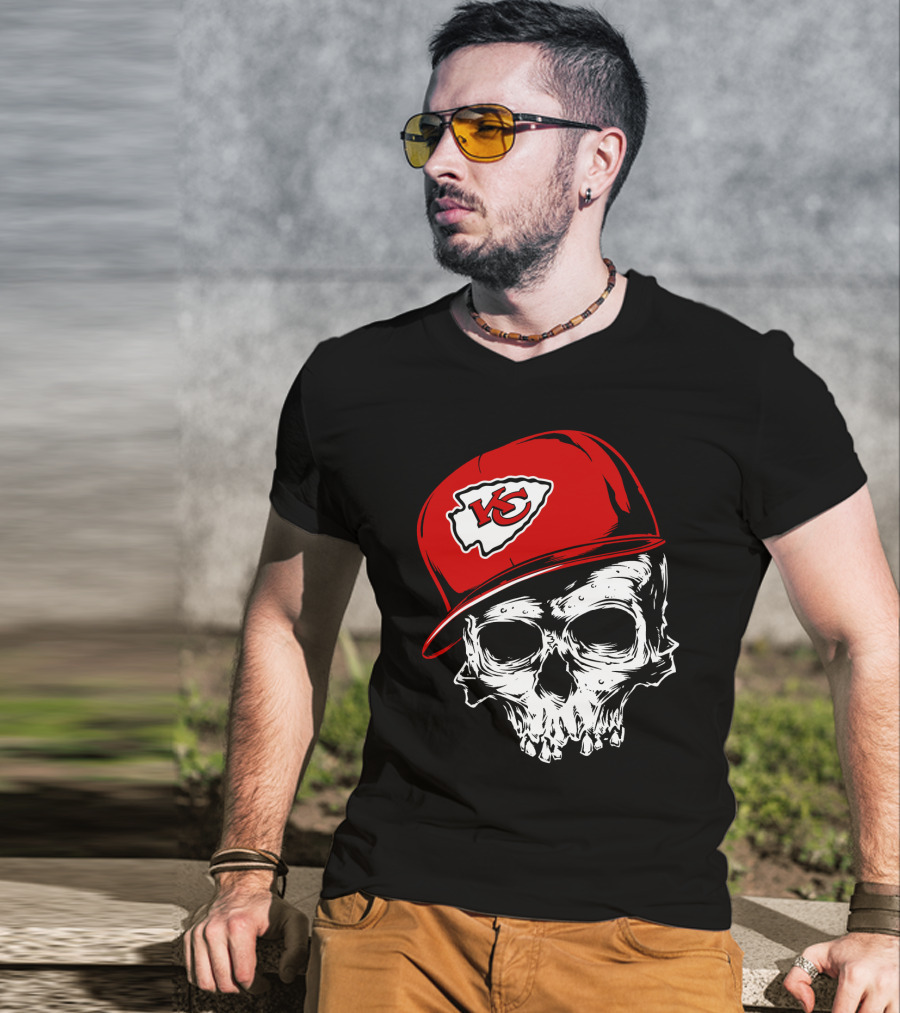 Kansas City Chiefs Skull With Red Cap T-Shirt
