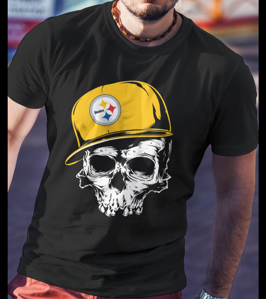 Pittsburgh Steelers Skull With Yellow Cap T-Shirt