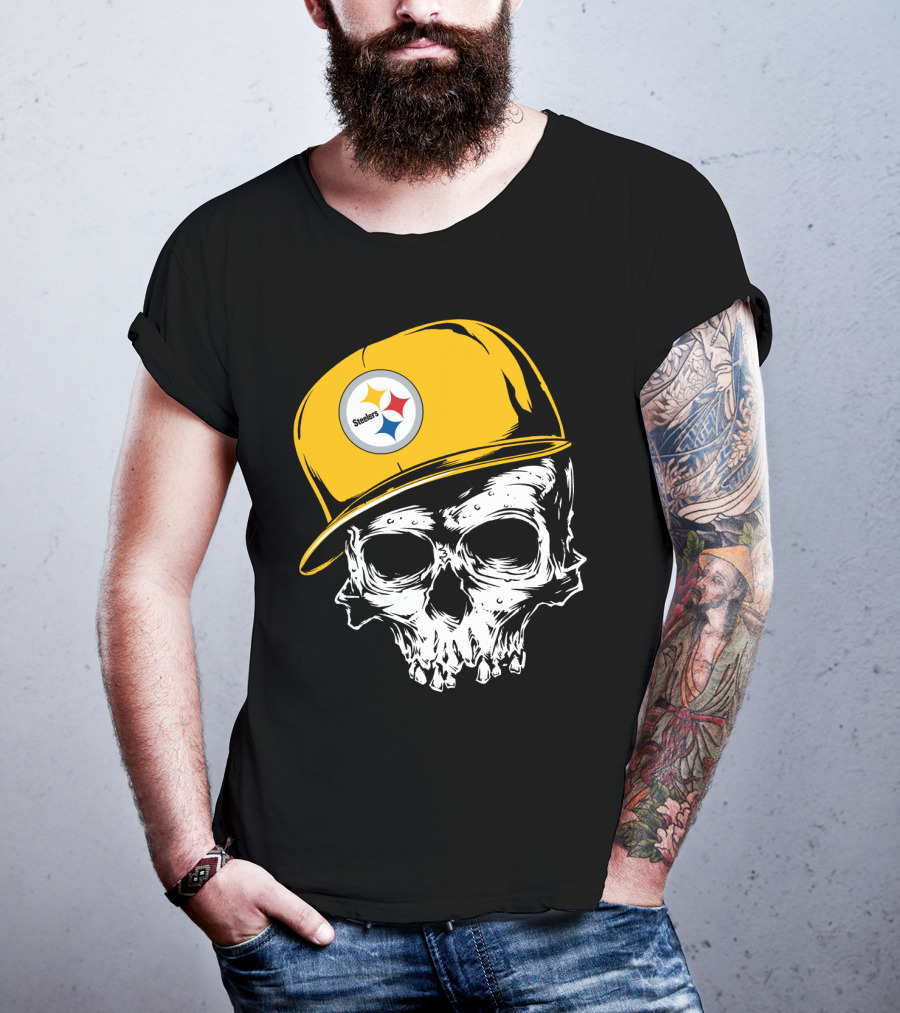 Pittsburgh Steelers Skull With Yellow Cap T-Shirt