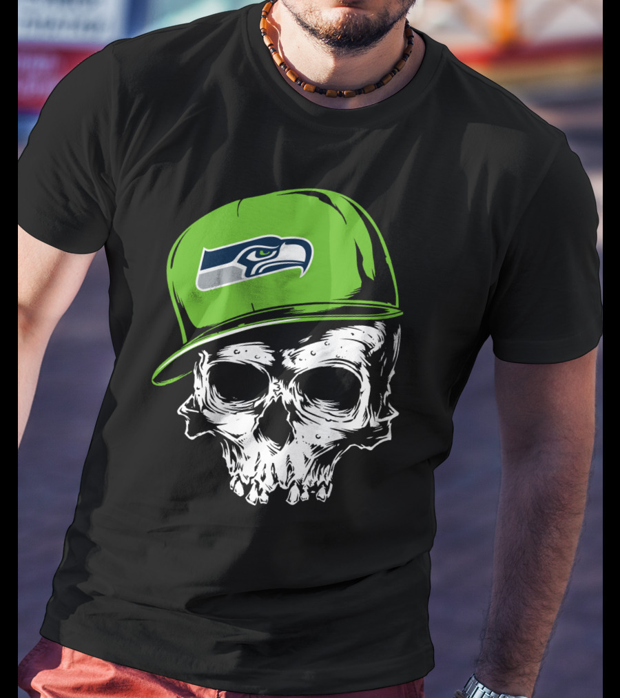 Seattle Seahawks Skull With Green Hat T-Shirt