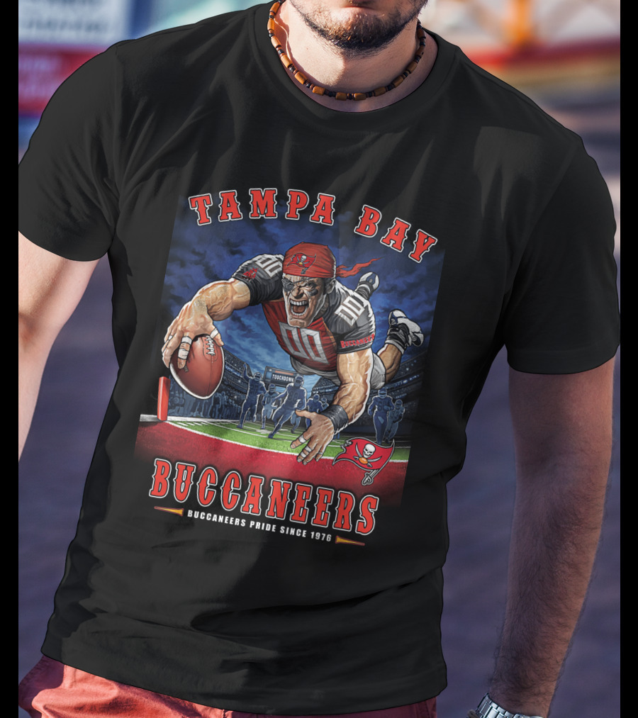 Tampa Bay Buccaneers Pride Since 1976 End Zone Football Action T-Shirt