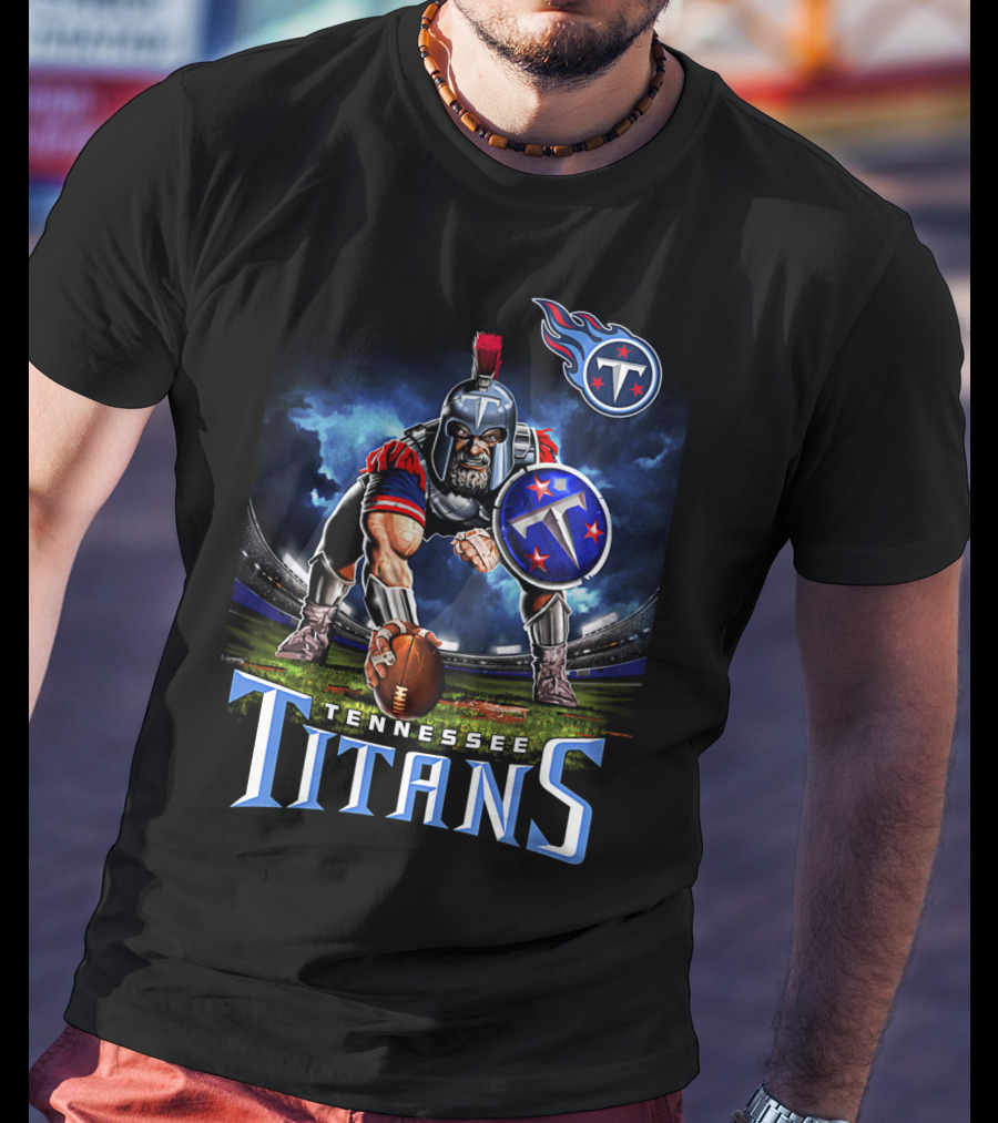 Tennessee Titans Spartan Warrior Football Action Pose Stadium Background T-Shirt