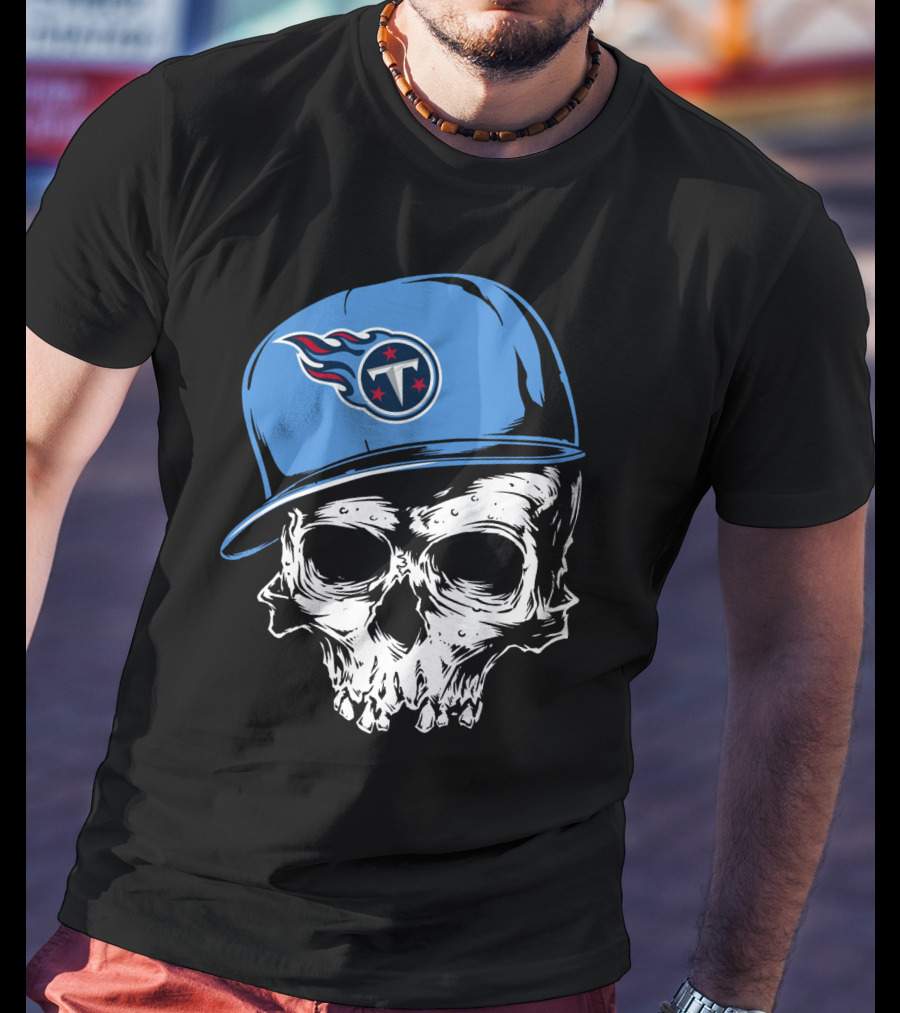 Tennessee Titans Skull With Cap And Iconic Team T-Shirt