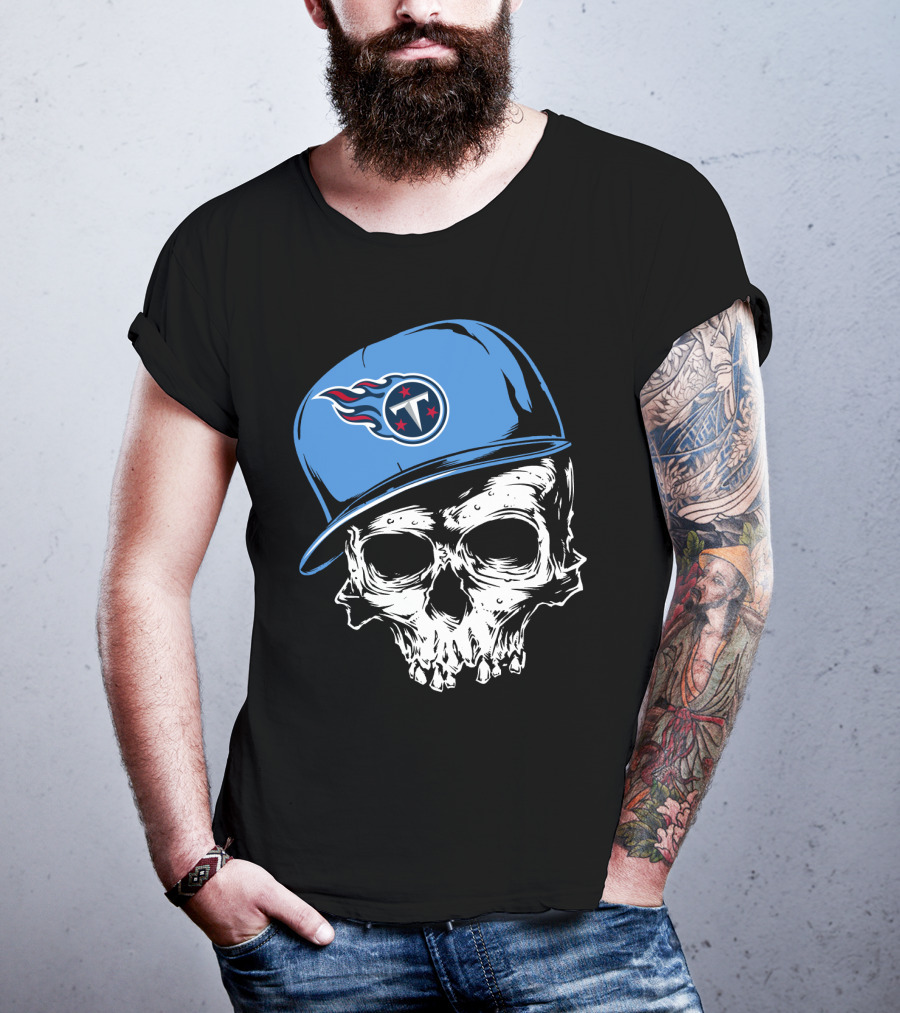Tennessee Titans Skull With Cap And Iconic Team T-Shirt
