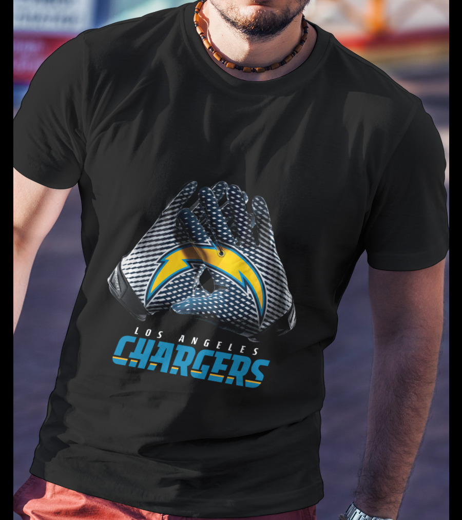 Los Angeles Chargers Nfl Team Bolt Symbol Gloves T-Shirt