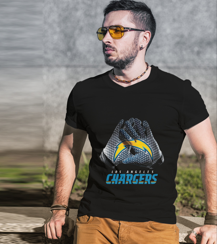 Los Angeles Chargers Nfl Team Bolt Symbol Gloves T-Shirt