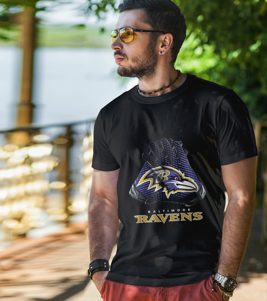 Baltimore Ravens Nfl Gloves Football Team Logo Bold T-Shirt