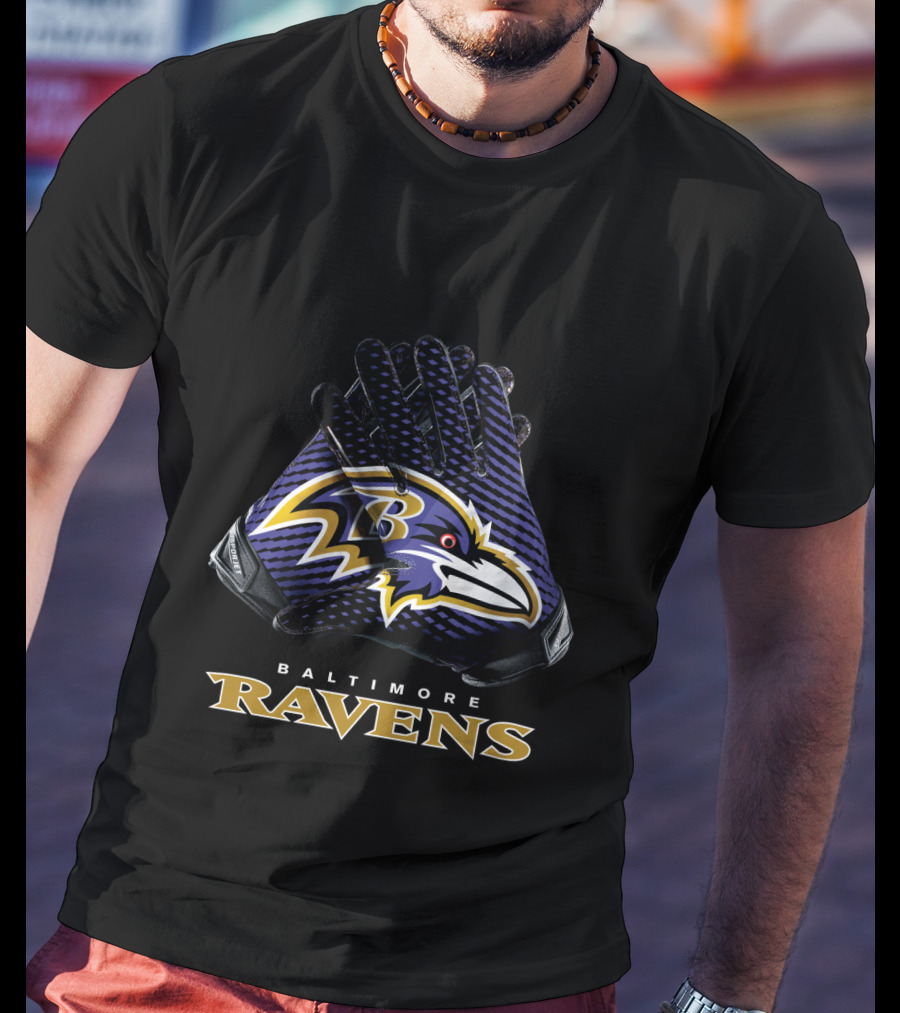 Baltimore Ravens Nfl Gloves Football Team Logo Bold T-Shirt