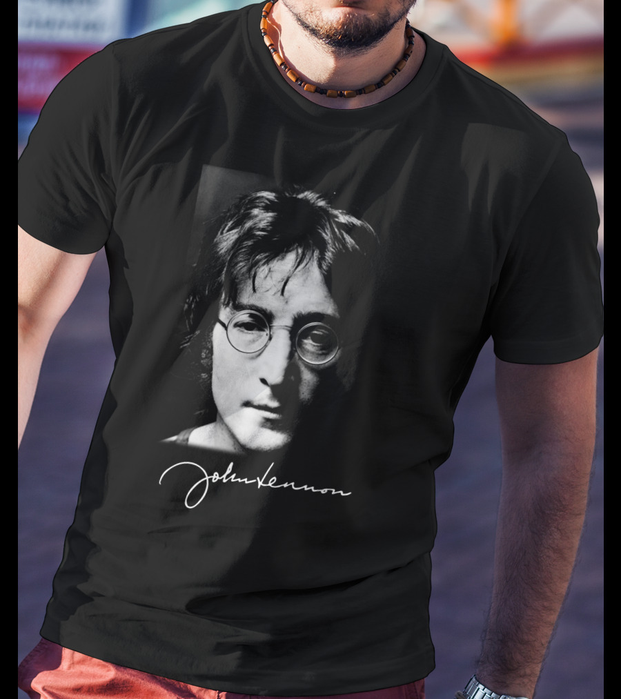 John Lennon Black And White Portrait With Signature T-Shirt