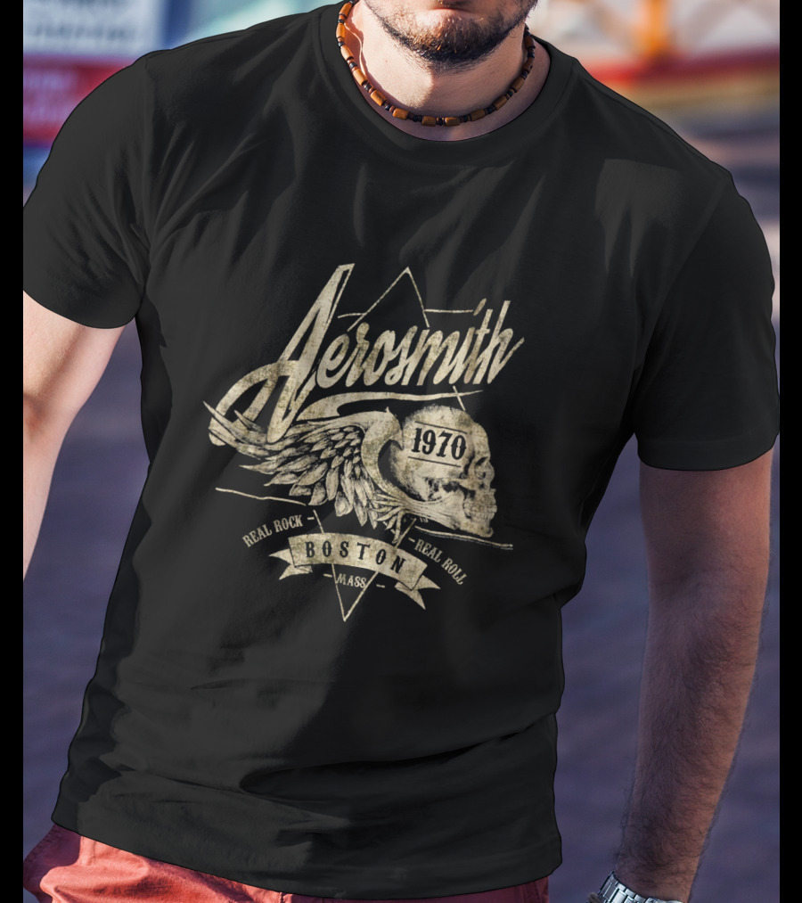 Aerosmith 1970 Winged Skull Real Rock Real Roll Boston Mass T-Shirt