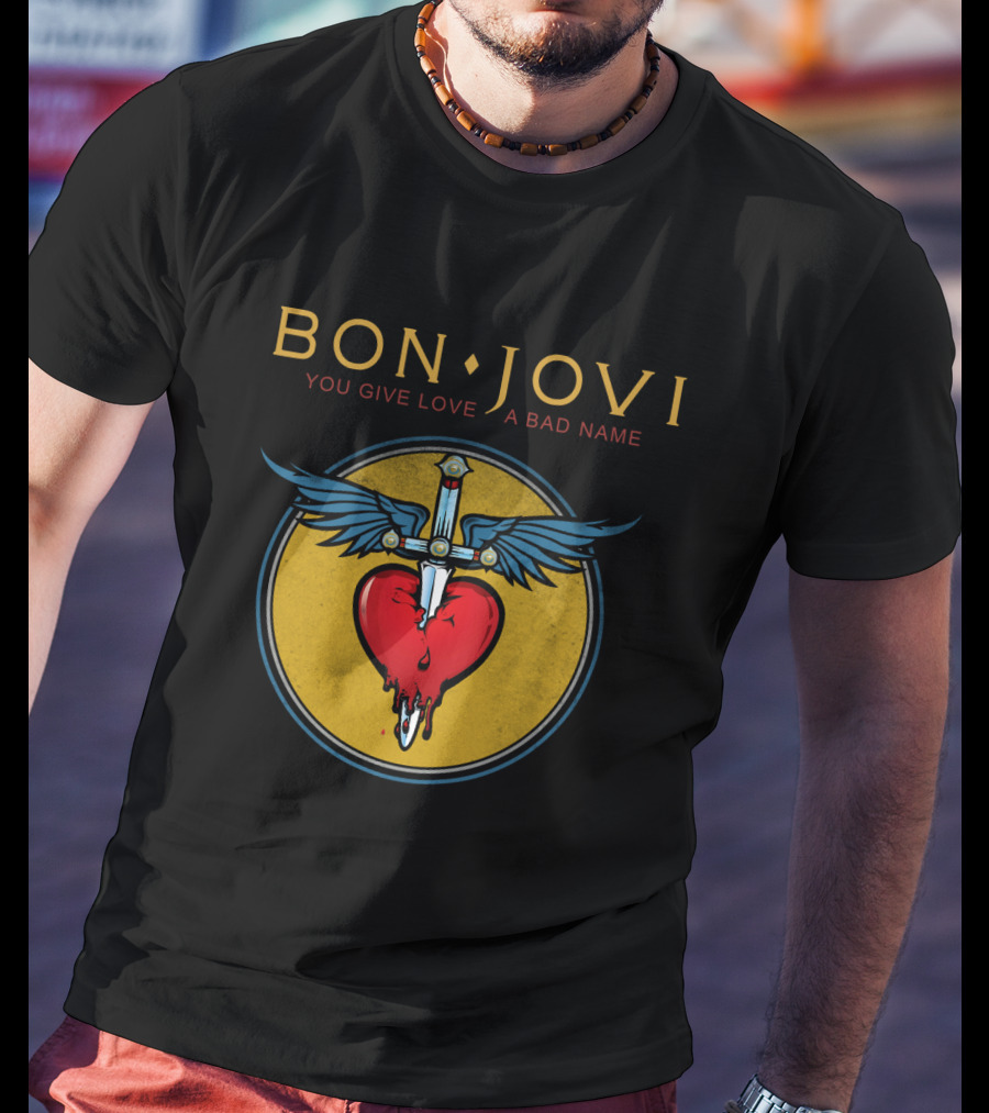 Bon Jovi You Give Love A Bad Name Winged Heart And Sword T-Shirt