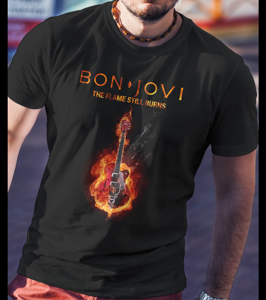 BON JOVI THE FLAME STILL BURNS Guitar On Fire T-Shirt