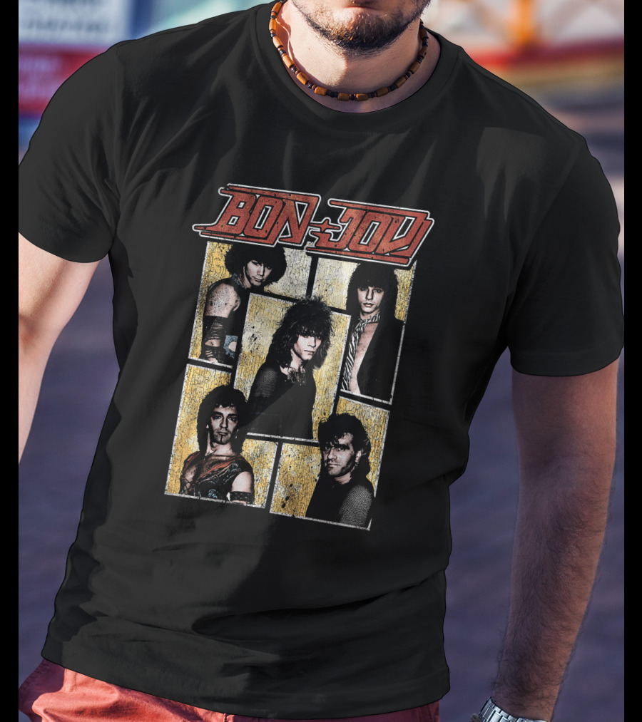 Bon Jovi Band Members Vintage Photo Collage T-Shirt