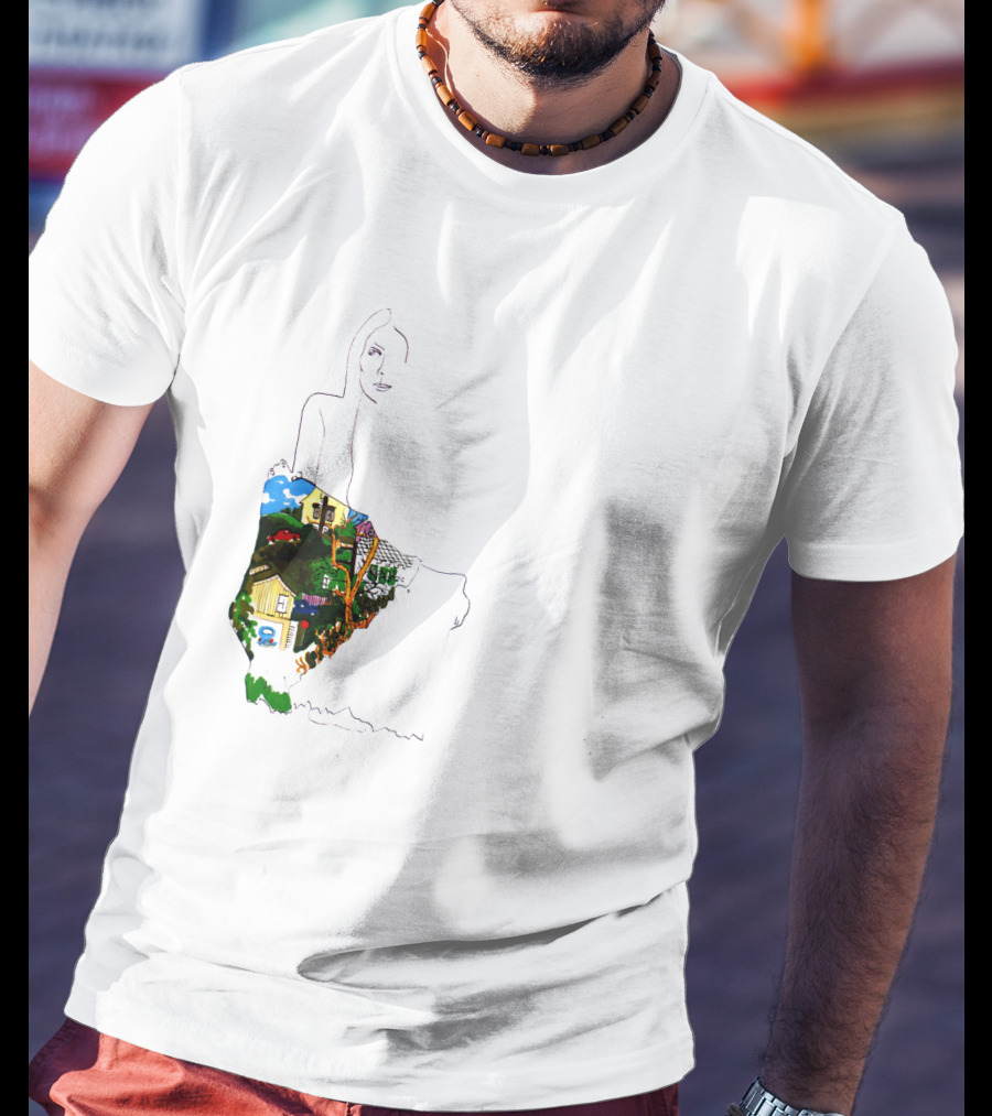 Jnmc 03 Ladies Of The Canyon Line Art With Colorful Houses And Nature Scene T-Shirt