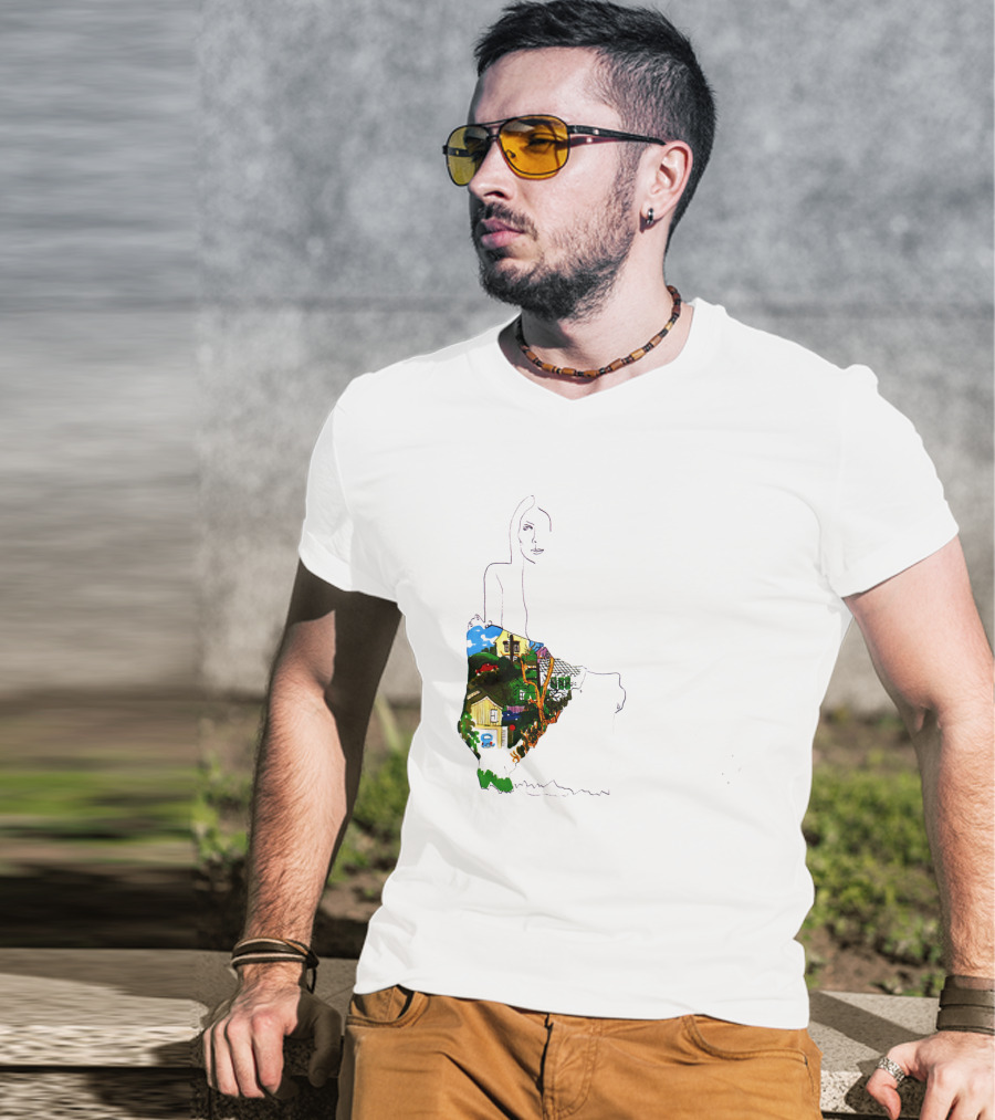Jnmc 03 Ladies Of The Canyon Line Art With Colorful Houses And Nature Scene T-Shirt