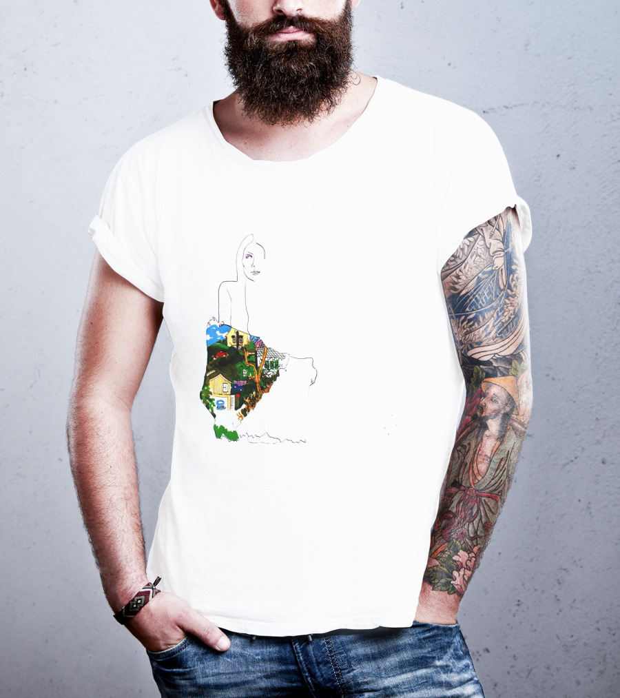 Jnmc 03 Ladies Of The Canyon Line Art With Colorful Houses And Nature Scene T-Shirt