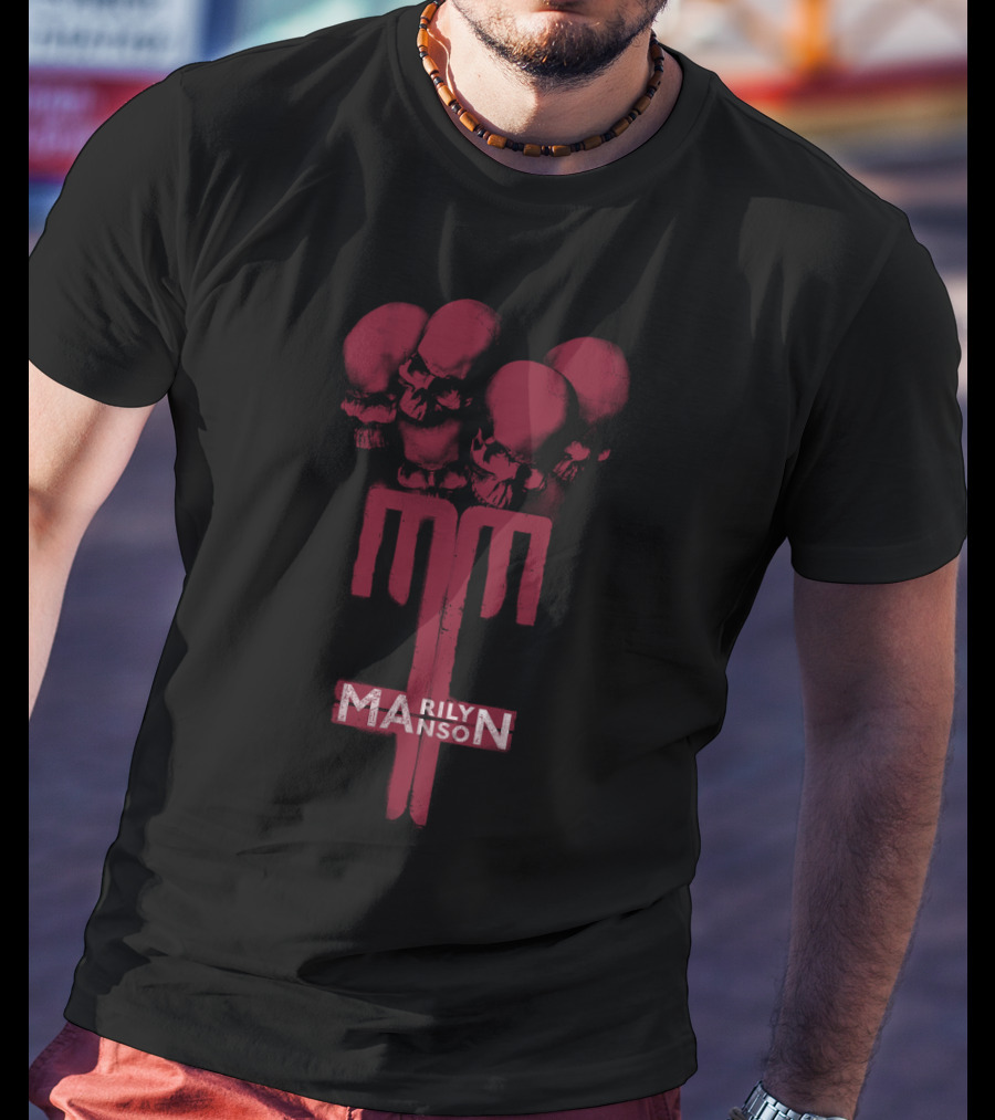 Marilyn Manson Skulls Trident Red Graphic Mms T-Shirt