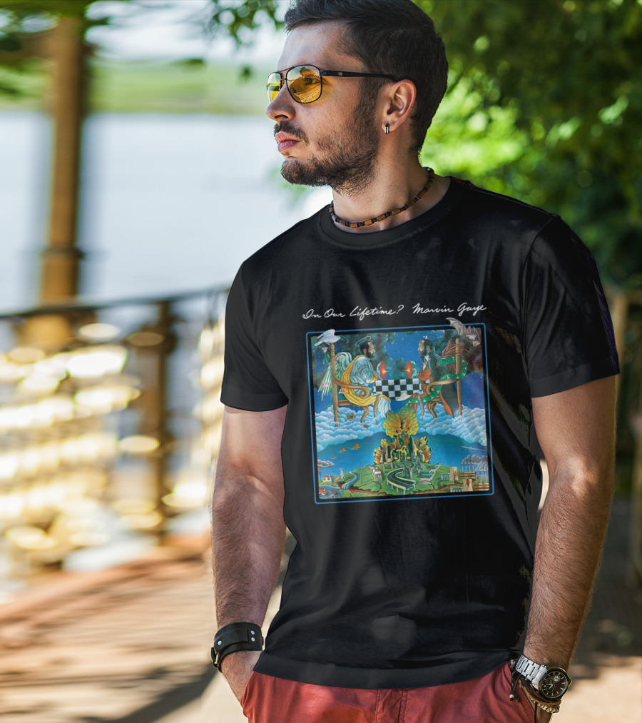 In Our Lifetime? Marvin Gaye Album Checkerboard Angels Earth Journey T-Shirt