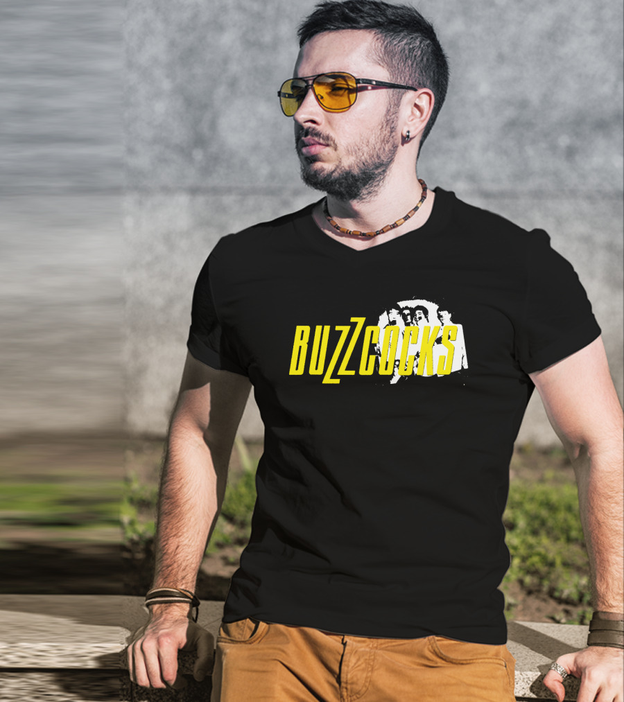 BUZZCOCKS Yellow Logo With Band Photo T-Shirt
