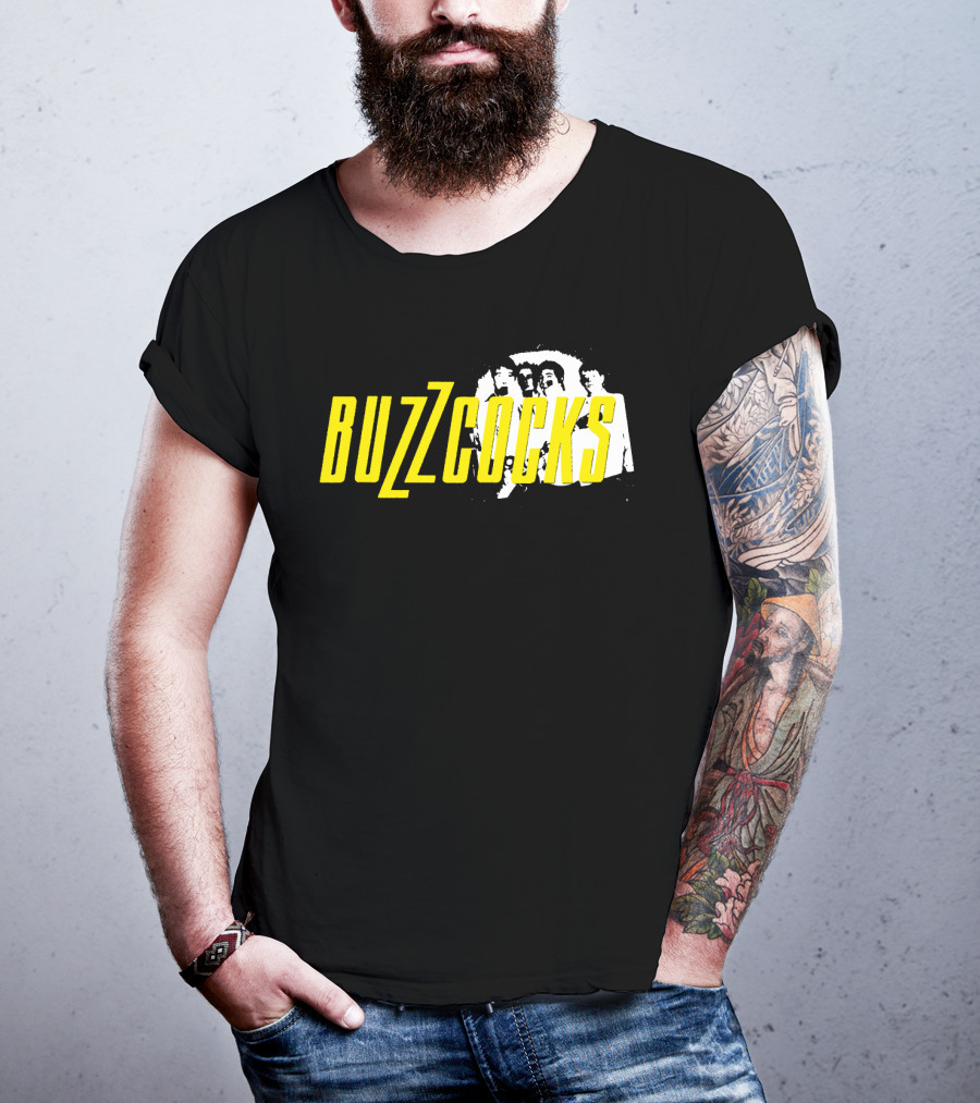 BUZZCOCKS Yellow Logo With Band Photo T-Shirt