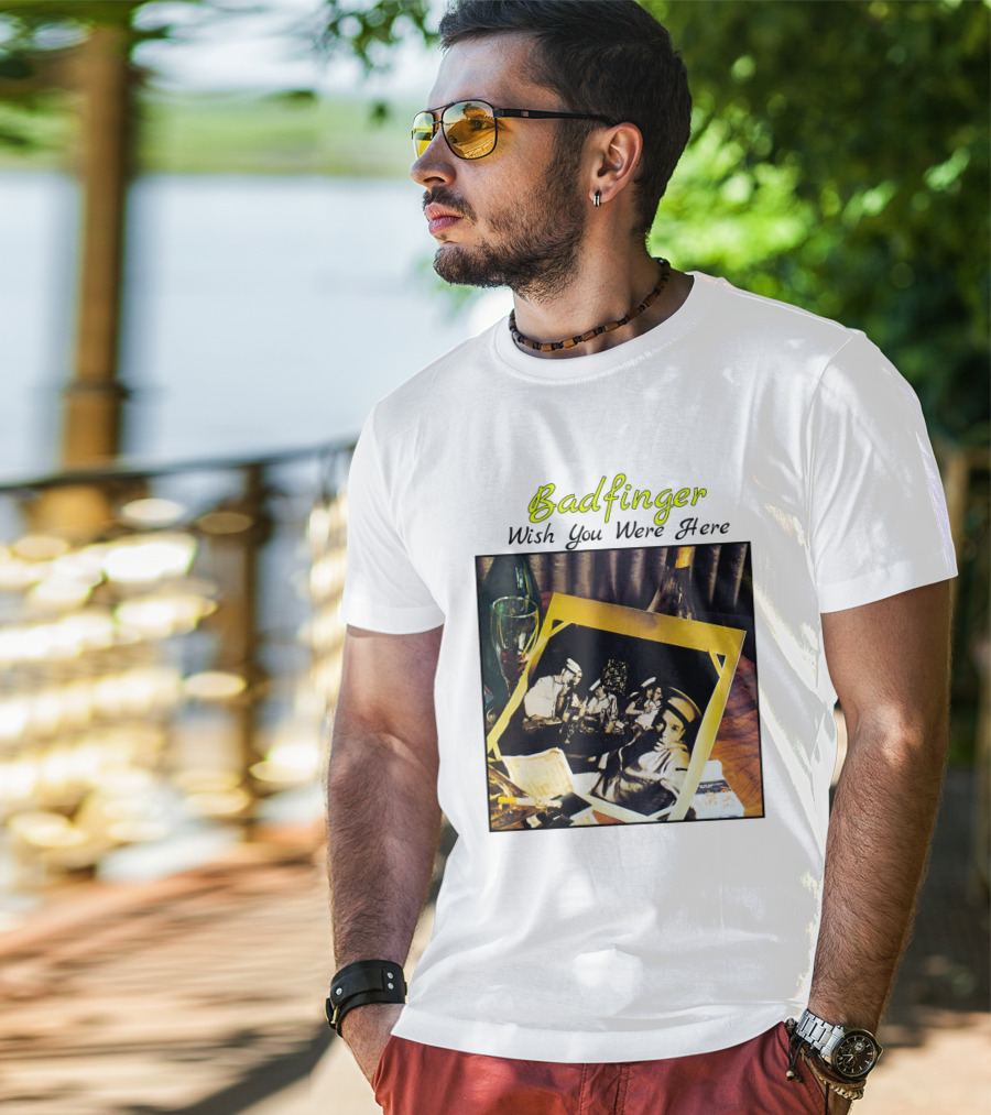 Badfinger Wish You Were Here Album Art Photographic Table Setting With Drinks And Photographs T-Shirt
