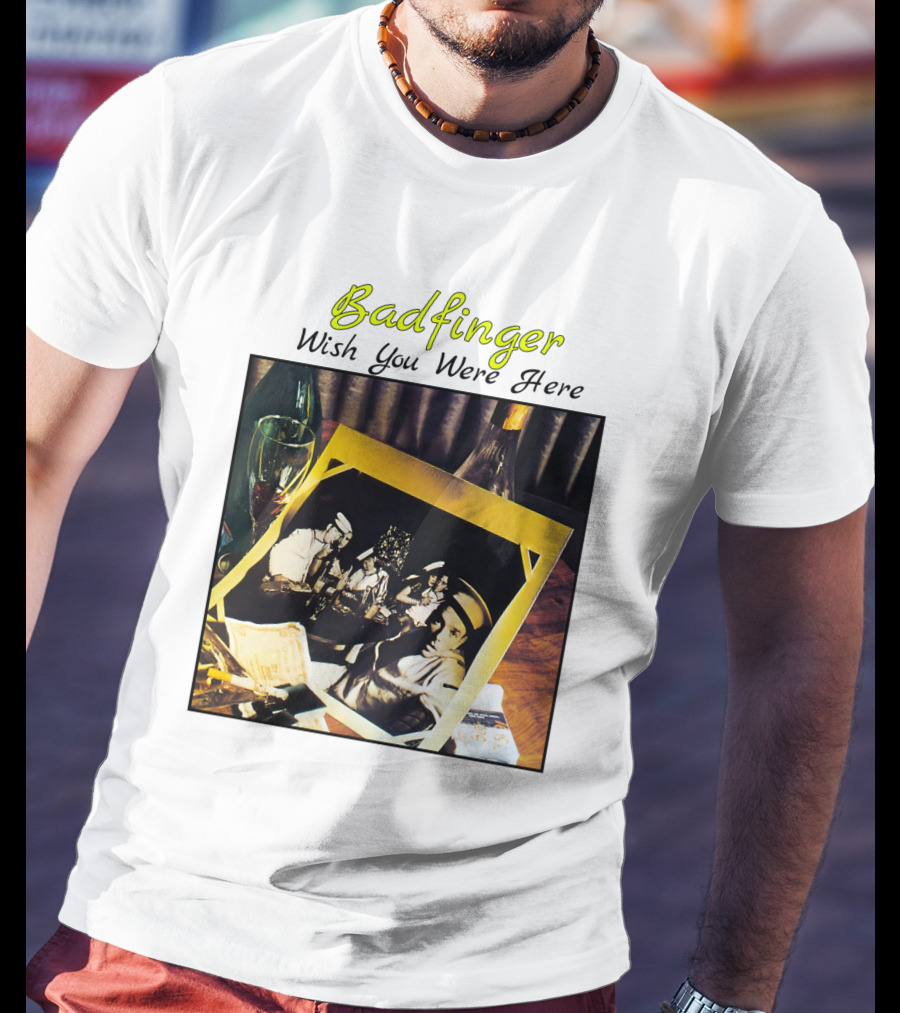 Badfinger Wish You Were Here Album Art Photographic Table Setting With Drinks And Photographs T-Shirt