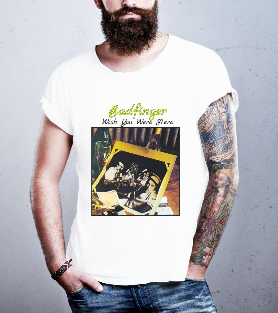 Badfinger Wish You Were Here Album Art Photographic Table Setting With Drinks And Photographs T-Shirt