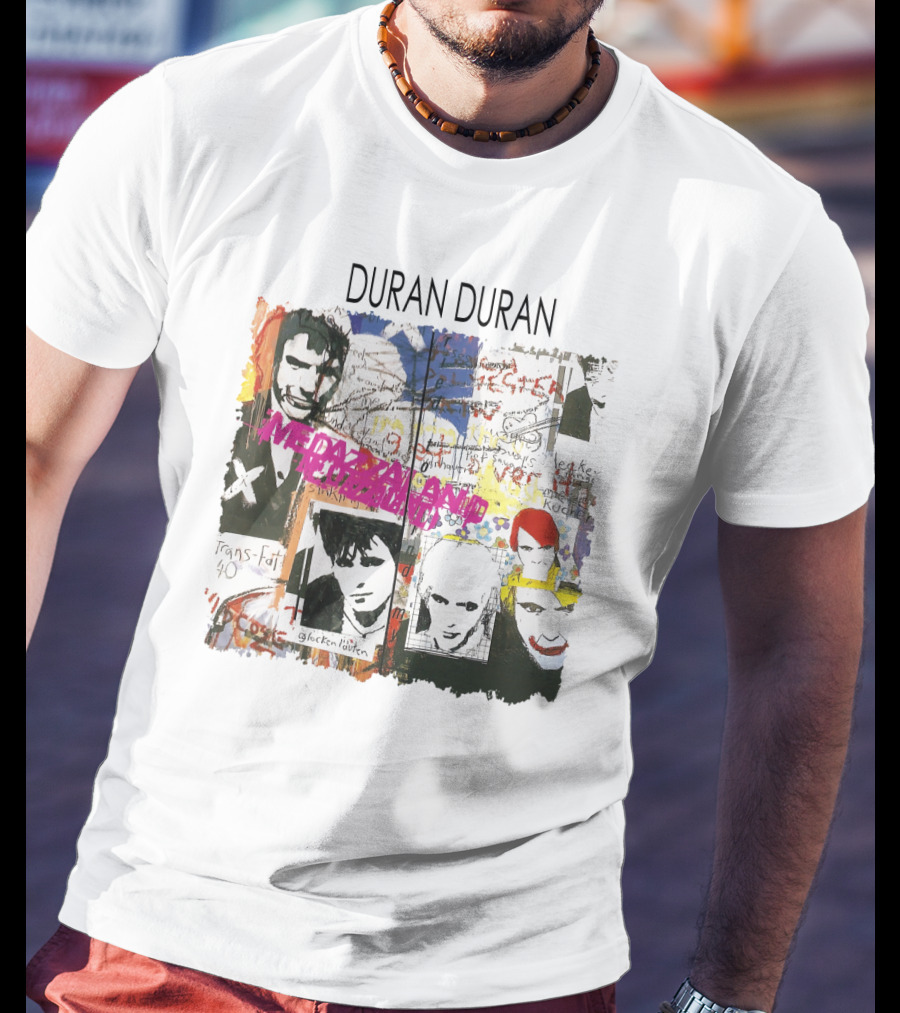 Duran Duran Medazzaland Collage Art With Faces And Graffiti Elements T-Shirt